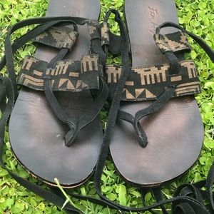NWOT Free People Black Swede Lace Up Sandals